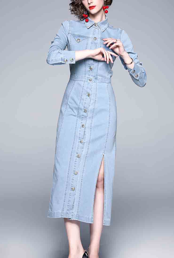 hongqiantai Mens Classic Denim Button Down Long Sleeve Light Jeans Shirt  Dress Blue XS : Amazon.in: Clothing & Accessories